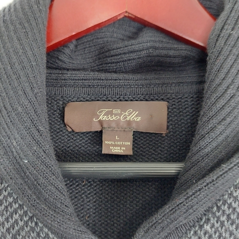Tasso Elba Men's Size Large Zip-Front Cardigan Sweater Black Gray Plaid Pockets‎ - Picture 3 of 10